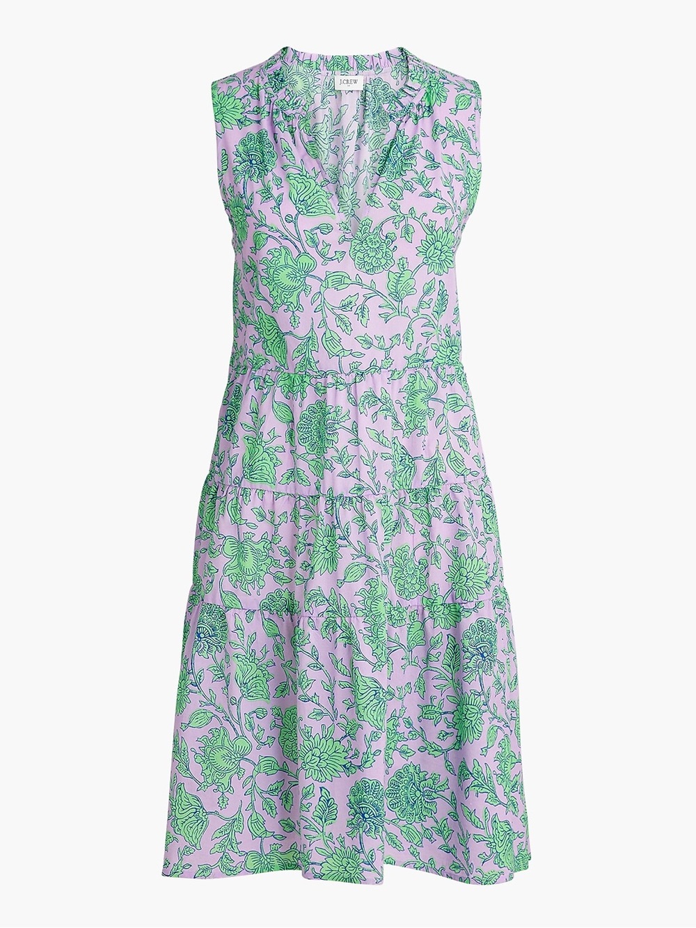 J. Crew Tiered Cover Up Dress Lavender and Green Floral High-Low Medium NWT